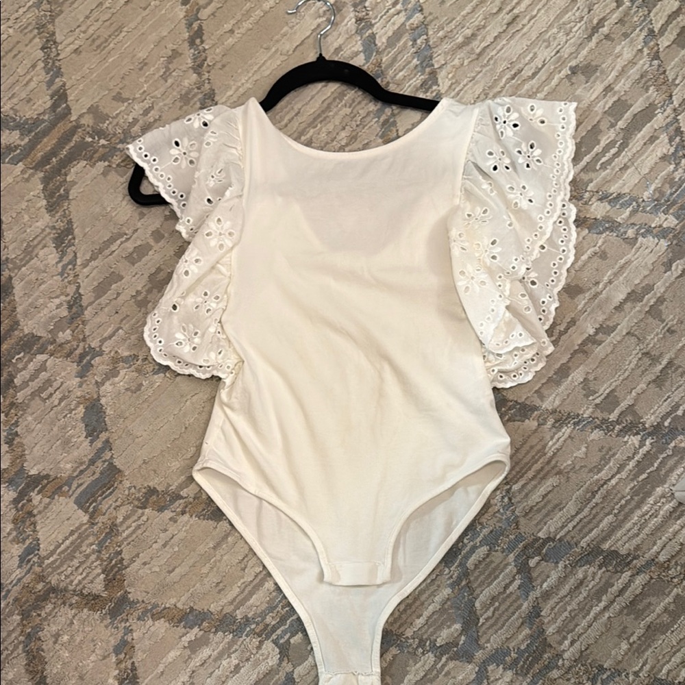 Zara Cream Lace Bodysuit with Flutter Sleeves